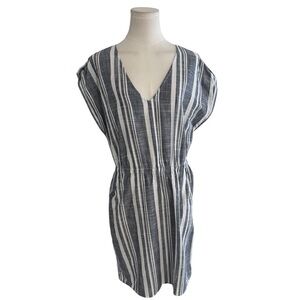 J. CREW Blue White Striped V-Neck Dress Coastal Beach Coverup Size S Vacation‎